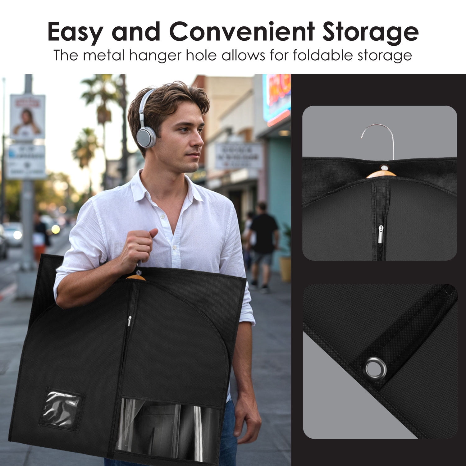 Mber 5-Pack 47" Garment Bags For Travel, Slim Zipper Suit Bag Travel, Garment Bags For Hanging Clothes with Clear Card Slot, Black