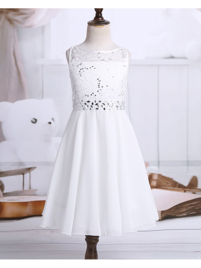 LiiYii Kids Girls Lace Sequins Sleeveless Party Dress Wedding Junior  Bridesmaid Dress Flower Girl Dress Ivory 10 - Walmart.com