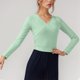 thumbnail image 1 of MHFRRA Camisetas de Mujer para Uso Diario, Cuello En V, Manga Larga con Diseño de Lazo, Estilo Casual y Cómodo para Todas Las Estaciones, para Bailar y Actividades de Ocio. Verde Claro, 1 of 4