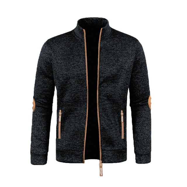 pstuiky Camisas casuales de manga larga para hombre, Chaqueta tipo cárdigan con cremallera y cuello alto de manga larga de color liso para hombre top de hombre l