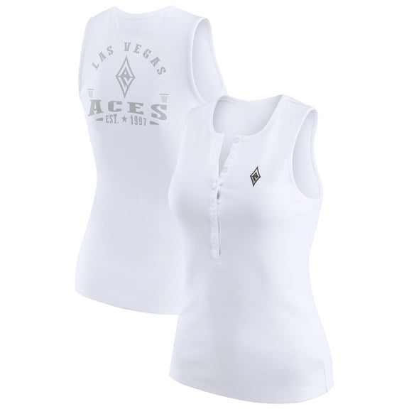 Women's WEAR by Erin Andrews White Las Vegas Aces Rib-Knit Henley Tank Top