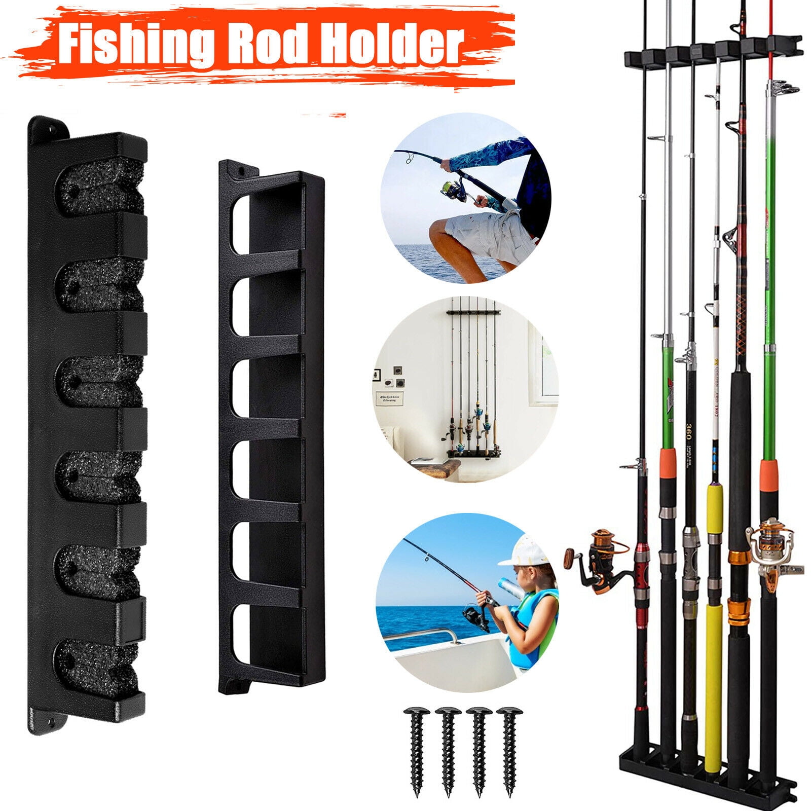 Fishing Rod Rack Vertical Holder Wall Mount Storage Horizontal Boat Pole Stand 