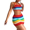 thumbnail image 2 of Biekopu Women Summer Knit 2PCS Skirts Outfits,Contrast Color Sleeveless Tank Tops Short Skirts, 2 of 8