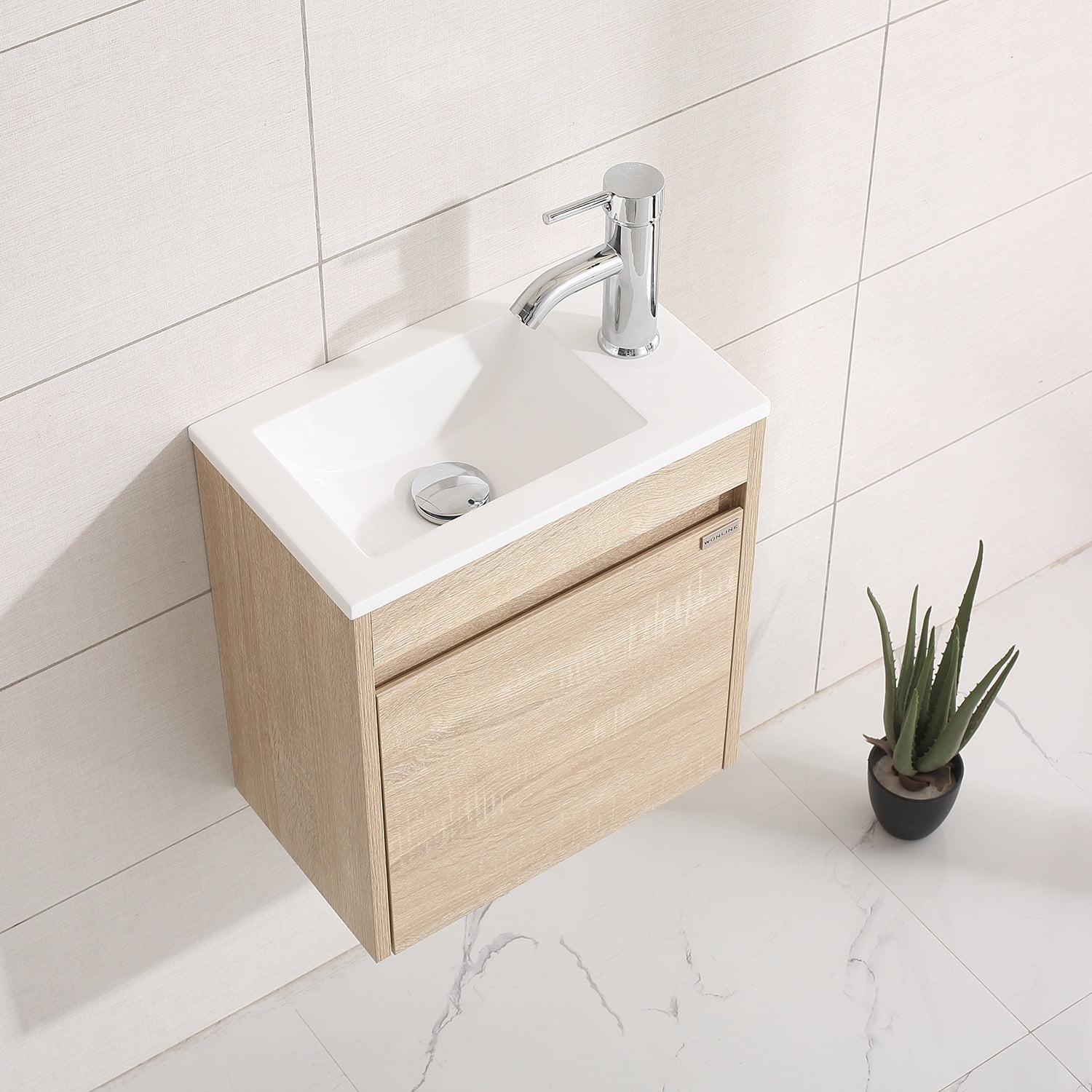 Walcut 16'' New Modern Design Wooden Color Bathroom Vanity Cabinet with Undermount Resin Sink