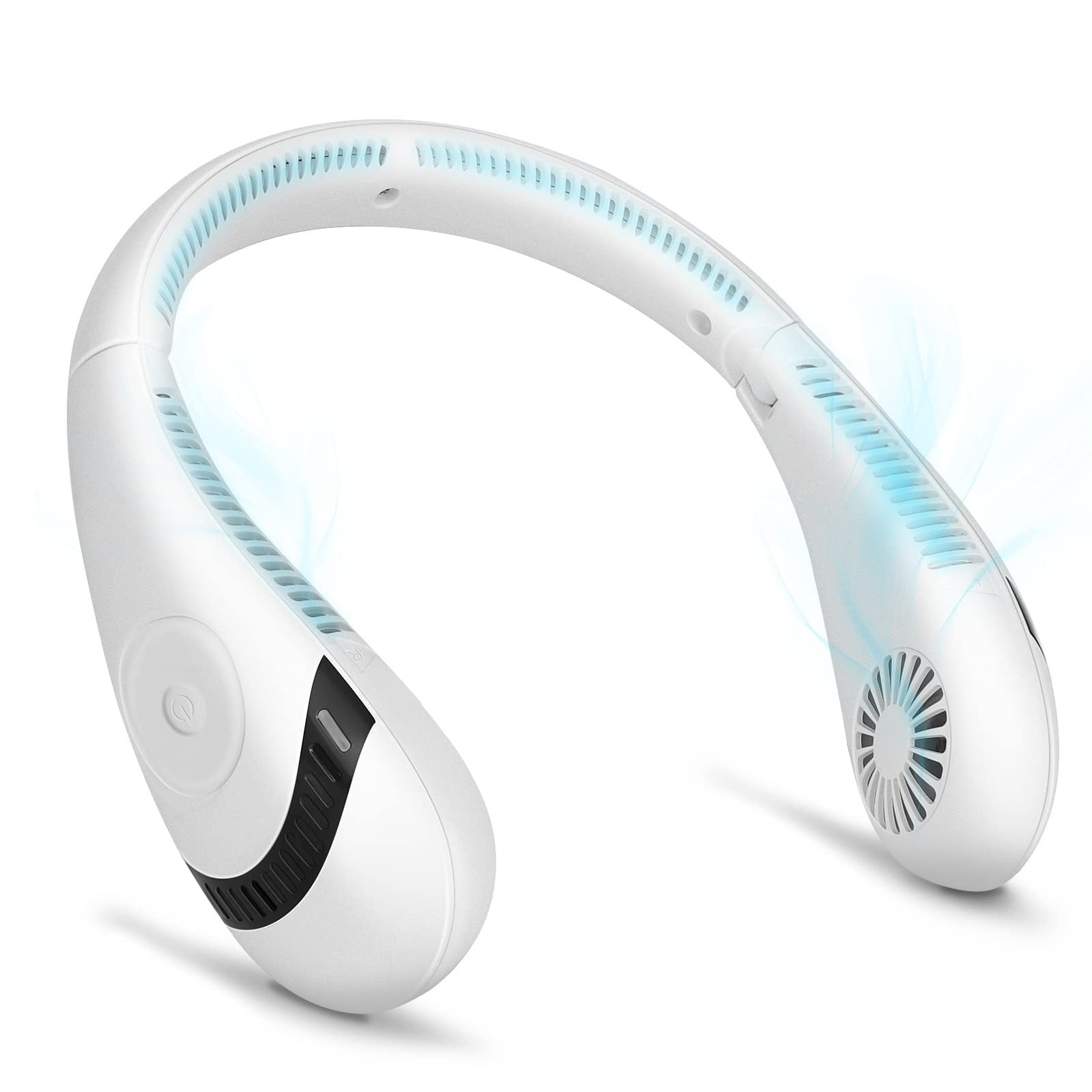 Doosl Portable Bladeless Neck Fan, Rechargeable Hands-free Personal Fan, Foldable, White