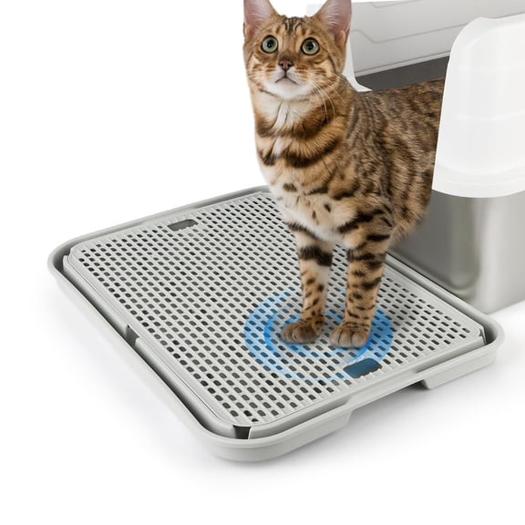 Bartuke Large Cat Litter Box Step, Mesh Filter Anti-Tracking Ramp for Kittens & Senior Cats, Durable Easy Clean, Fits Most Litter Boxes, Light Grey