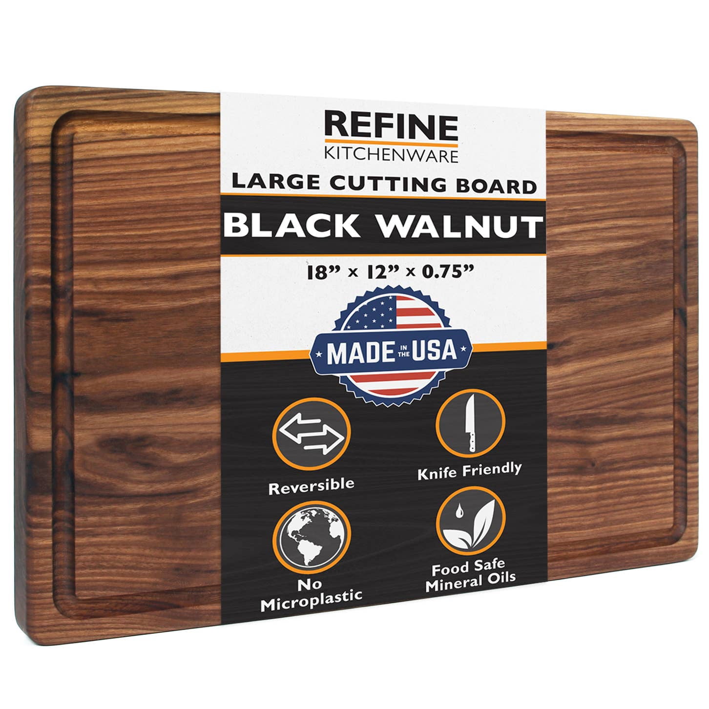 Large USA Made Premium Maple Cutting Board 18x12" With Juice Groove