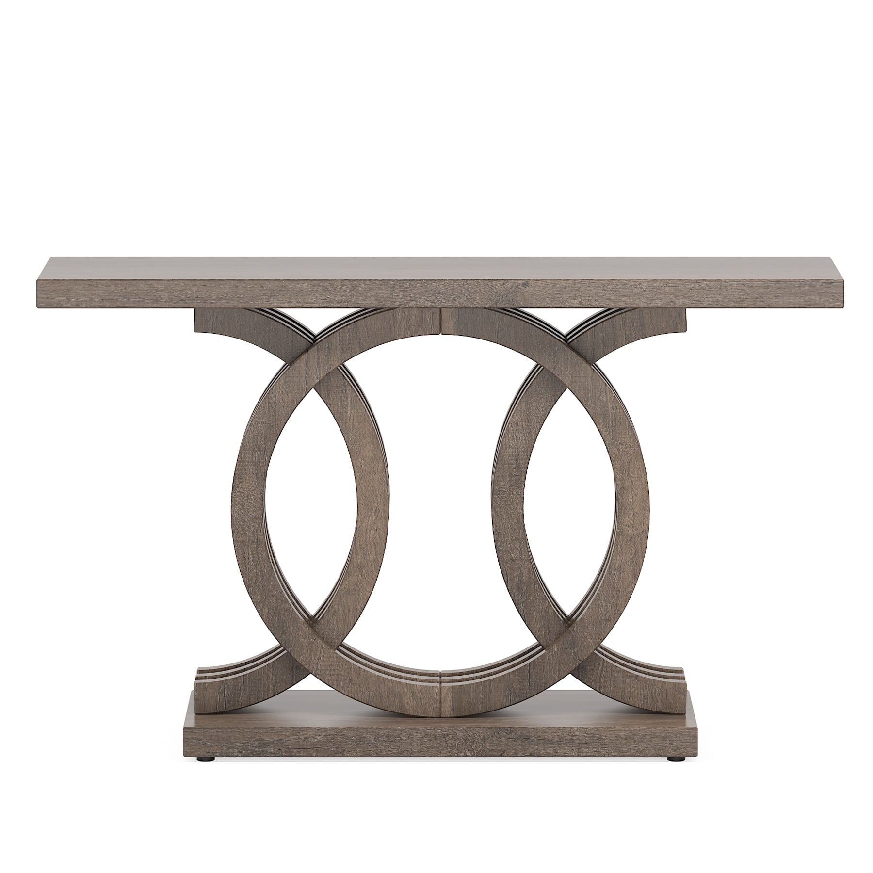 Fnova 55" Console Table with Geometric Base, Modern Wood Narrow Entryway Table Sofa Table for Living Room, Hallway, Foyer