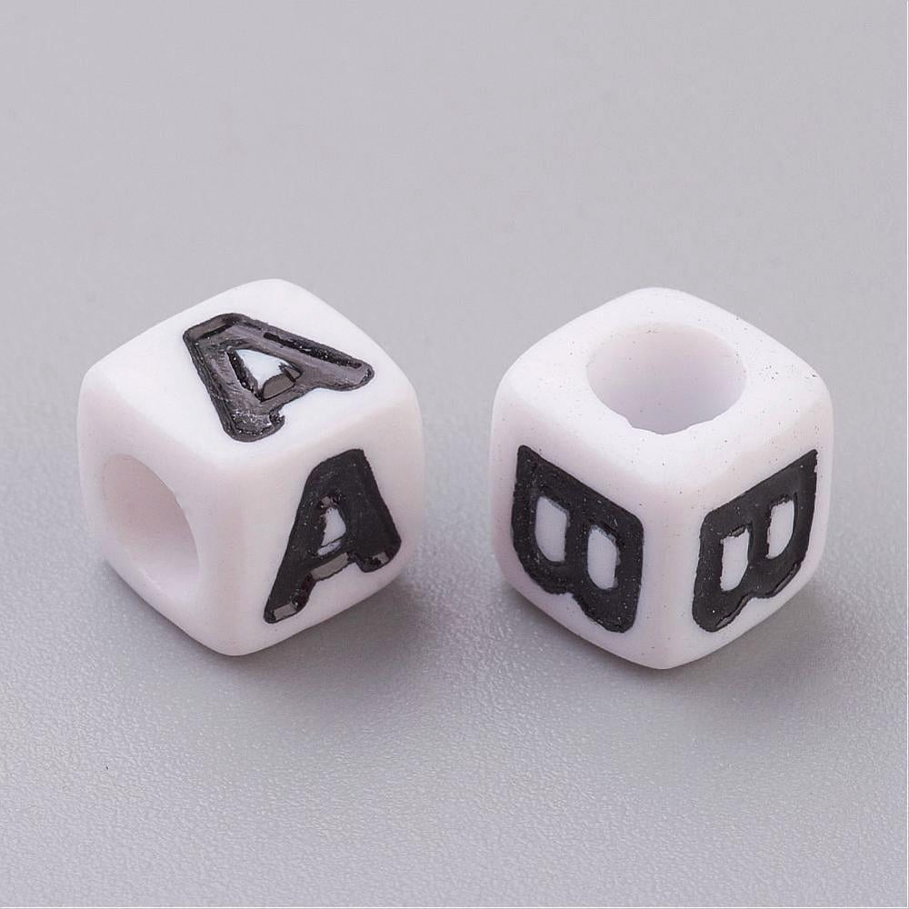Acrylic Horizontal Hole Letter Beads Random Mixed Letters Cube White about 7mm wide 7mm long 7mm high hole: 3.5mm about 2000pcs/500g