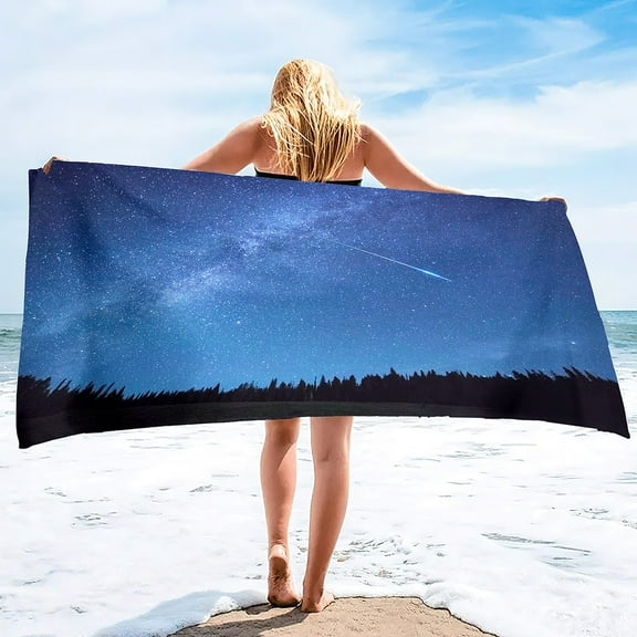 Starry Night Sky Beach Towel Microfiber Super Absorbent Beach Towel Soft and Comfortable Bathroom Towel Sand Free Beach Towel
