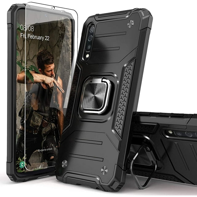HAHDAXIA Galaxy A50 Case with Tempered Glass Screen Protector, Galaxy A50S Case,Hybrid Drop Test Cover with Car Mount Kickstand Slim Fit Protective Phone Case for Samsung Galaxy A50/A30S/A50S