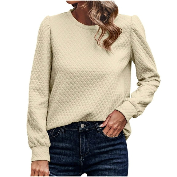 Giftesty Womens Shirts Long Sleeves Women's Fall Winter Casual Fashion Solid Color Long Sleeved Round Neck Shirt Tops