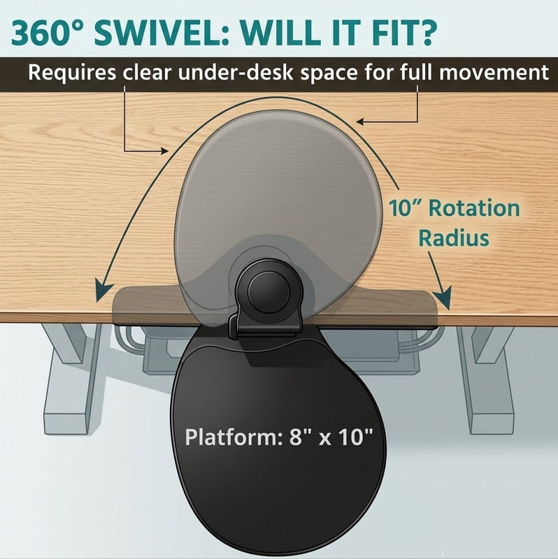 MAX SMART Under-desk Clamp on Mouse Pad with 360 Rotating Swivel Platform