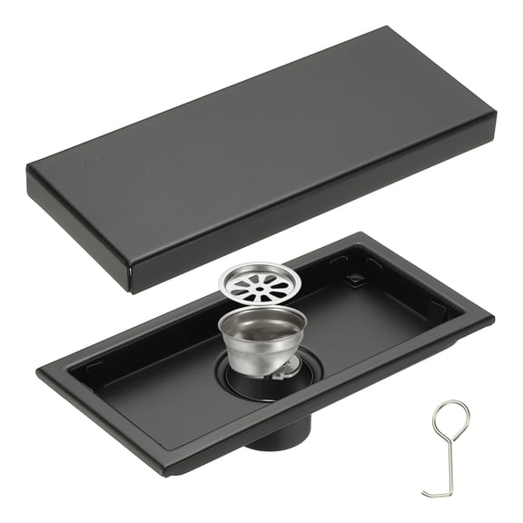 Uxcell Rectangular Shower Drain, Brushed 304 Stainless Steel Odor-proof Floor Drain Linear Shower Drain Hair Catcher(3.94Inch, Black)