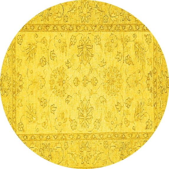 Ahgly Company Indoor Round Oriental Yellow Traditional Area Rugs, 7' Round