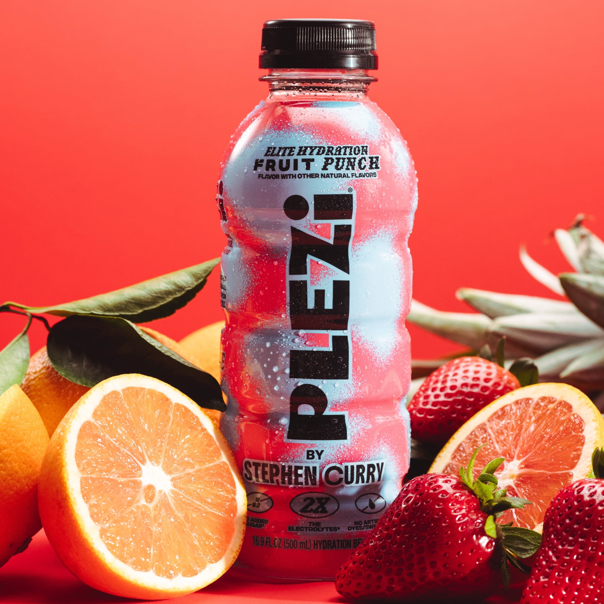 PLEZi Hydration Fruit Punch Sports Drink, No Added Sugar, 2X Electrolytes & 560mg Potassium, Made with Real Juice, 16.9 fl oz Bottles, 12 Pack