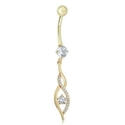 AVORA 10K Yellow Gold Simulated Diamond CZ Dangling Flame Belly Button Ring Body Jewelry (14 Gauge)