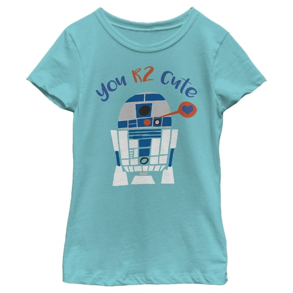 Girl's Star Wars Valentine's Day R2-D2 Too Cute  Graphic Tee Tahiti Blue X Small