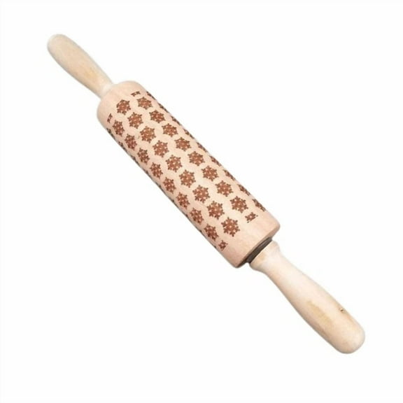 Christmas Rolling Pin With Engraved Snowflakes And Reindeer Patterns