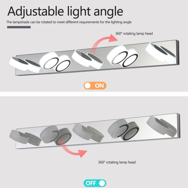 37" Modern Chrome LED Vanity Light, 5-Light Bathroom Wall Fixture for Mirror and Shower, Sleek Design, Energy Efficient, Easy to Install, Bathroom Decor Lighting
