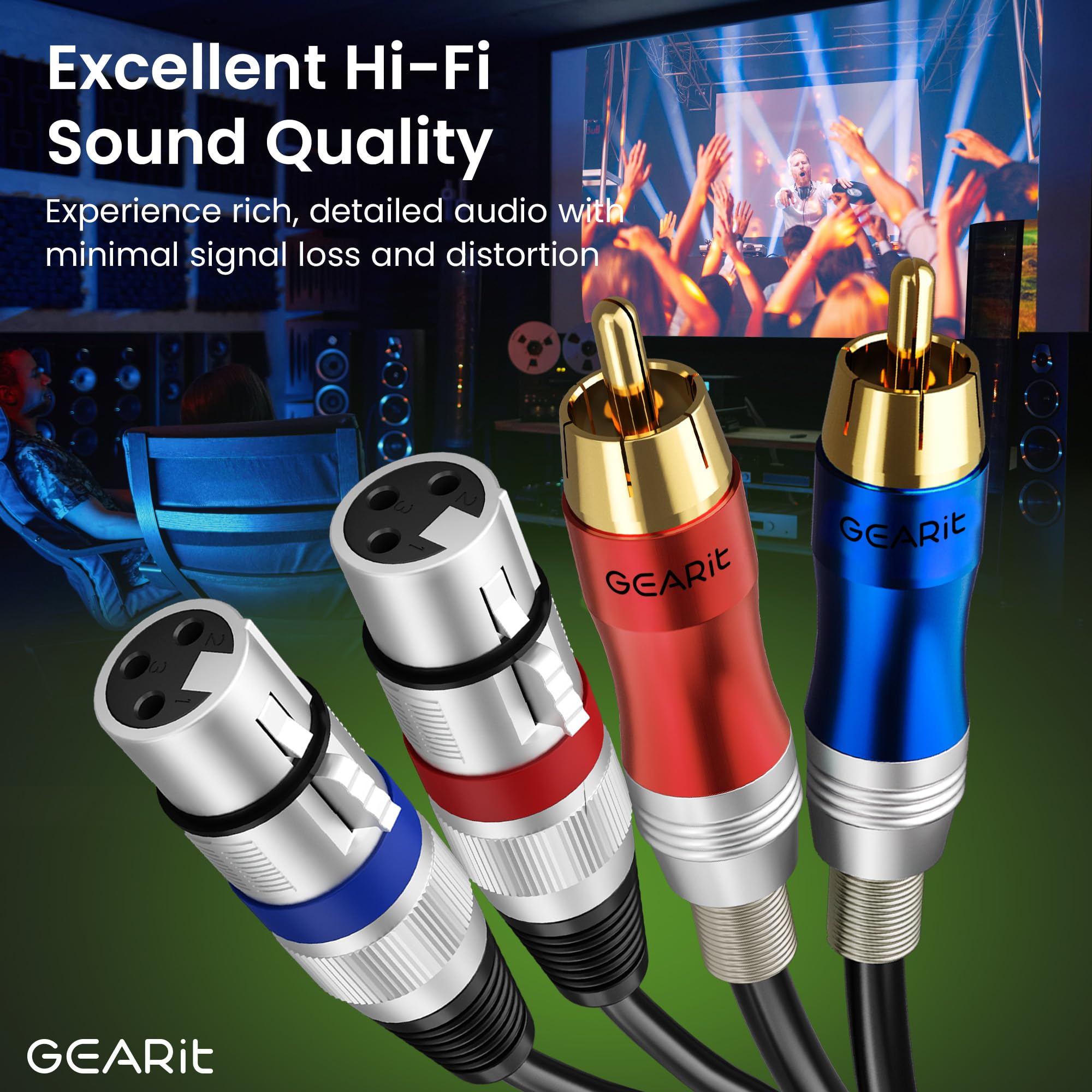 GEARit Dual 2 XLR Female to Dual 2 RCA Male Cable (15ft) 2-XLR to 2-RCA Female to Male Plug for Home Theater Mixers Amplifiers Hi-Fi Systems Microphone, 15 Feet