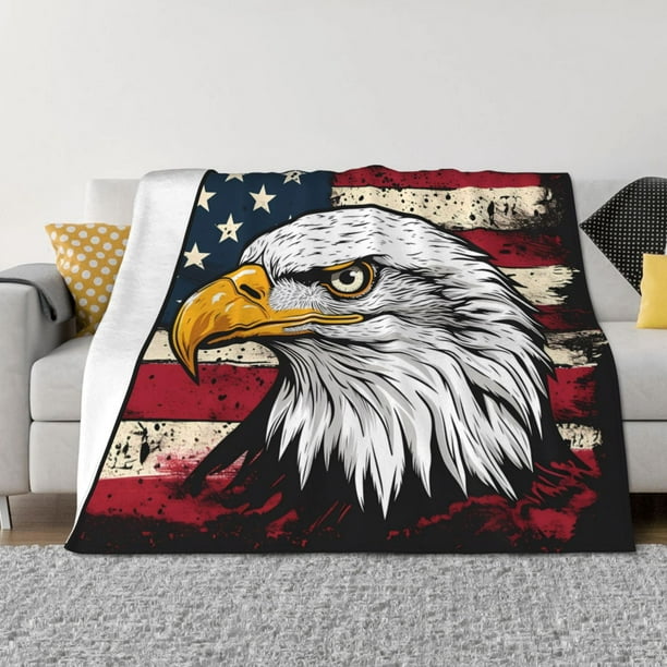 Balery American Bald Eagle Manta de Franela con Dibujo, Lujo Ultra Suave y Cálido, Antipelusa y Resistente a las Arrugas para Cama, Sofá, Camping -40"x30"