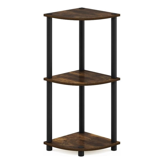 Pemberly Row 3-Tier Corner Display Rack Multipurpose in Amber Pine/Black