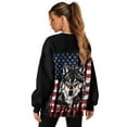 thumbnail image 6 of SCRAWLGOD Vintage American Flag Wolf Print Black Womens Casual Crew Neck Sweatshirt with Pockets Loose Fit Comfy Long Sleeve Lightweight Pullover Drop Shoulder Tops Fall Clothes, 3XL, 6 of 7