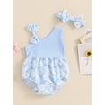 thumbnail image 2 of Niusricy Kids Baby Girl Summer Casual Jumpsuits Outfits 0-18M Toddler Sleeveless Romper Floral Print Patchwork Bodysuits and Headband Set Little Girls Fashion Cute Floral Clothes for Daily Vacation, 2 of 6