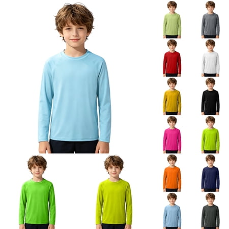 Shadoumai Boys UPF 50+ Swim Shirt Long Sleeve 1 or 2 Pack UV Sun Protection Rash Guard Youth Kids SPF Water Shirts for Beach Surf
