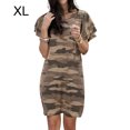 thumbnail image 2 of Femmes Robe Camouflage Imprimé Longue Robe Camouflage T-shirt Manches Courtes Robe en Vrac, Kaki, XL, 2 of 8