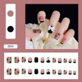thumbnail image 1 of 24pcs Bow Pearl Nail Patch Black Flower Printed Glue Type Removable Short, 1 of 1