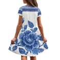 thumbnail image 5 of Uourmeti Girls Short Sleeve Casual Long Dress for School Soft Stretchy 1 Pack Kids Short Sleeve Casual Maxi Dress, Blue Floral Print, 5 of 6