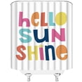 thumbnail image 3 of Hello Sunshine Shower Curtain Funny Quotes Colorful English Letter Hello Sunshine Sun Simple Classic Cartoon Creative Art Polyester Bathroom Decor Sets Curtain with Hooks,White, 3 of 3