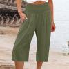 thumbnail image 1 of Pantalons en Lin pour Femmes Mode Été Pantalons Larges Taille Haute Pantalons Droits Pantalons Décontractés Capris pour Femmes Été Décontracté Liquidation, 1 of 5