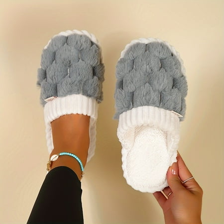 

TYHTH Colorblock Faux Slippers Casual Slip On Plush Lined Shoes Comfortable Indoor Slippers