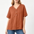 thumbnail image 4 of LEKWK Linen Tops for Women Short Sleeve Button V Neck Casual Shirts Lightweight Loose Fit Solid Summer Tops Fashion Beach Vacation Daily Outfits, 4 of 6