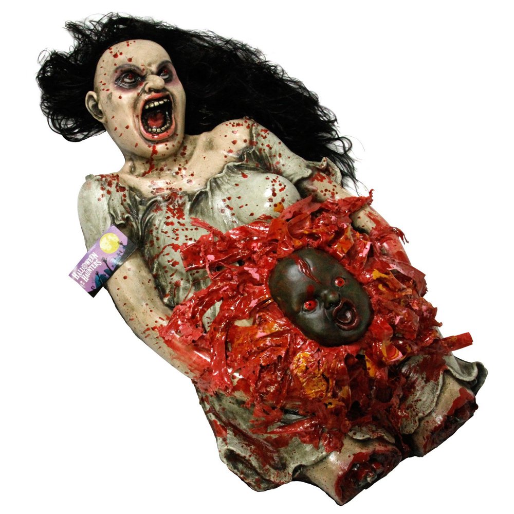 Halloween Haunters Animated Pregnant Zombie Torso w/ Demon Baby Prop