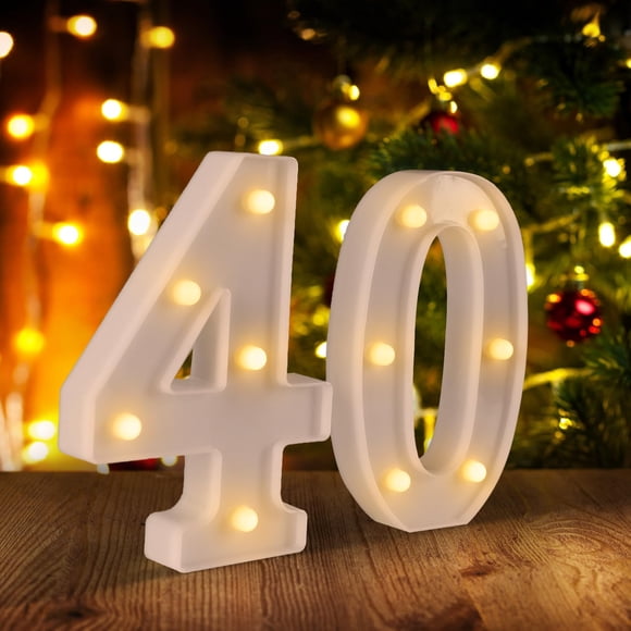 Carpa LED con números 40 para decoración de 40 cumpleaños/aniversario
