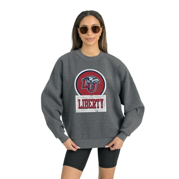 Women's Gameday Couture Liberty Flames Charcoal Oversized Drop Shoulder Fleece Drop Pullover Sweatshirt