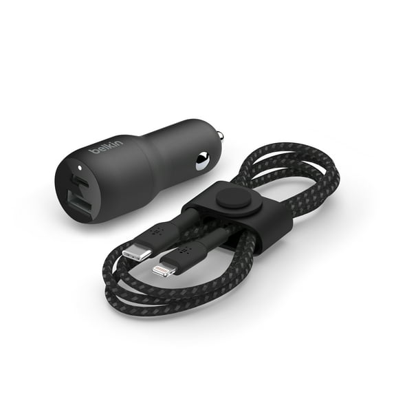 Belkin BOOSTCHARGE USB C   USB A Car Charger w/ 5ft USB C to A Cable, Black