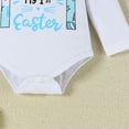 thumbnail image 7 of RMGVDSD My First Easter Baby Boy Girl Outfit Long Sleeve Easter Bunny Letter Romper Cartoon Print Pants Hat 3Pcs Clothing Set Fashionable Clothes, 7 of 7
