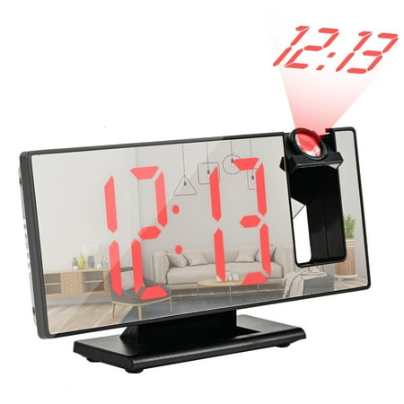 Electime Digital Alarm Clock, Projection Alarm Clock for Bedroom with Large LED Mirror Screen,12/24H, Snooze, Time Memory Function, Black-Red