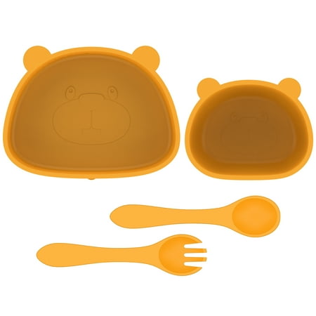 

Littleduckling Baby Plate and Bowl Set with Suction Reusable Silicone Baby Tableware Set with Flexible Fork Spoon BPA-Free Baby Led Weaning Supplies Washable Microwave Safe Self Feeding Utensils