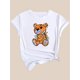 thumbnail image 3 of Camiseta de mujer verano Patrón de Corazón cuello redondoCute And Playful Bear Print Casual Fashion Top for Black Women, Featuring a Round Neck And Short Sleeves.Father's Day, Mother's Day, New Year, 3 of 5