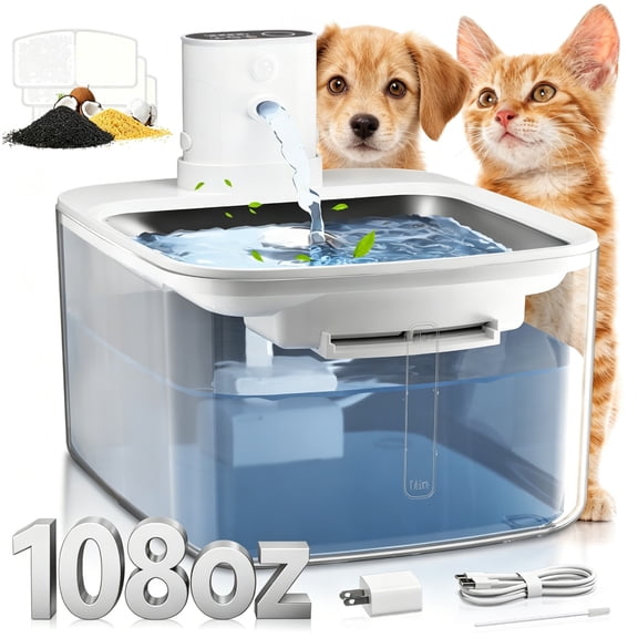 HUTACT 3.2L Wireless Cat Water Fountain, 4000mAh Pet Water Fountain Rechargeable, Stainless Steel Tank, 3-Mode Quiet Pet Water Bowl with 3 Filters for Cats Dogs
