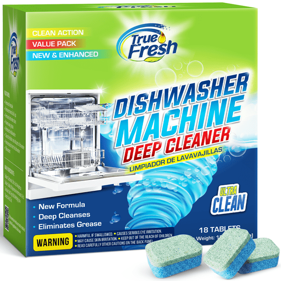 True Fresh Dishwasher Cleaner Tablets 18 Pack - Dishwasher Cleaner and Deodorizer to Descale, Remove Limescale and Buildups