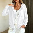 thumbnail image 5 of SYwaren Women's Casual Button Up Shirt Long Sleeve Hooded Loose Solid Color Tops Fashion Trendy, 5 of 8