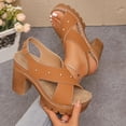 thumbnail image 6 of Dakaela Womens High Heeled Sandals Open Toe Crossband Slingback Platform Pumps Ankle Strap Summer Wedding Party Dress Shoes Brown 7.5, 6 of 8
