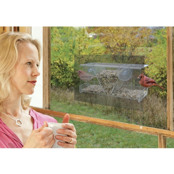 Songbird Essentials Window Bird Feeder Bird Seed Hopper Feeder Clear with One Way Film, 2.5 Cup Capacity